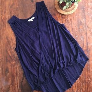 Blue Wrap High-Low Sleeveless Top